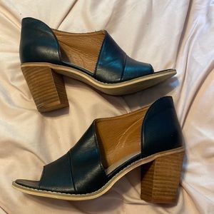 Black cutout block heel sandals